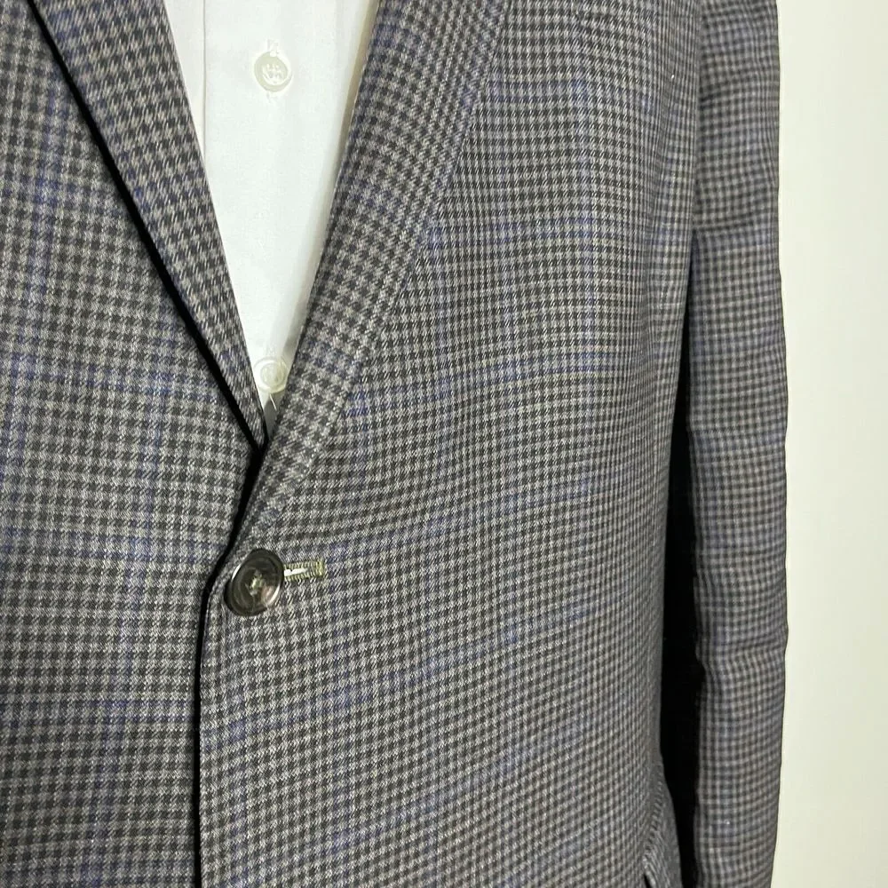 Joseph Feiss Gold Sport Coat Blazer 50L‎ Mens Wool Check Brown Big & Tall